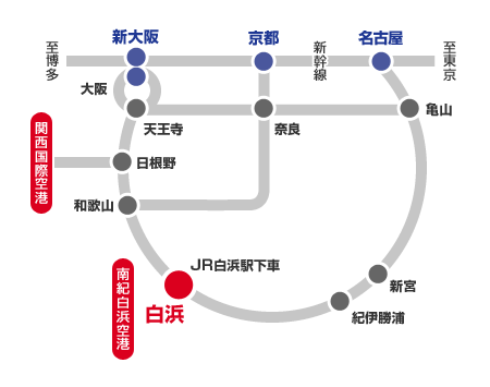 電車でのアクセスのイメージ画像です。JR白浜駅で下車してください